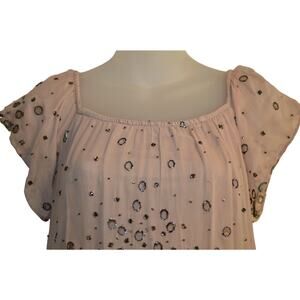 Sky Clothing Brand XS Off Shoulder Nude Blush Gunmetal Silver Beaded Tunic Top